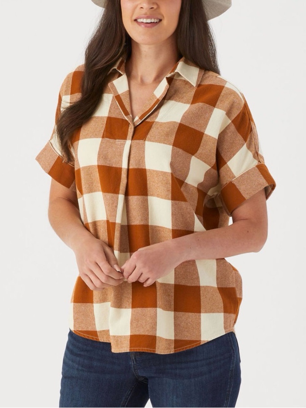 Duluth Trading Co Rust and Cream Buffalo Check Shirt